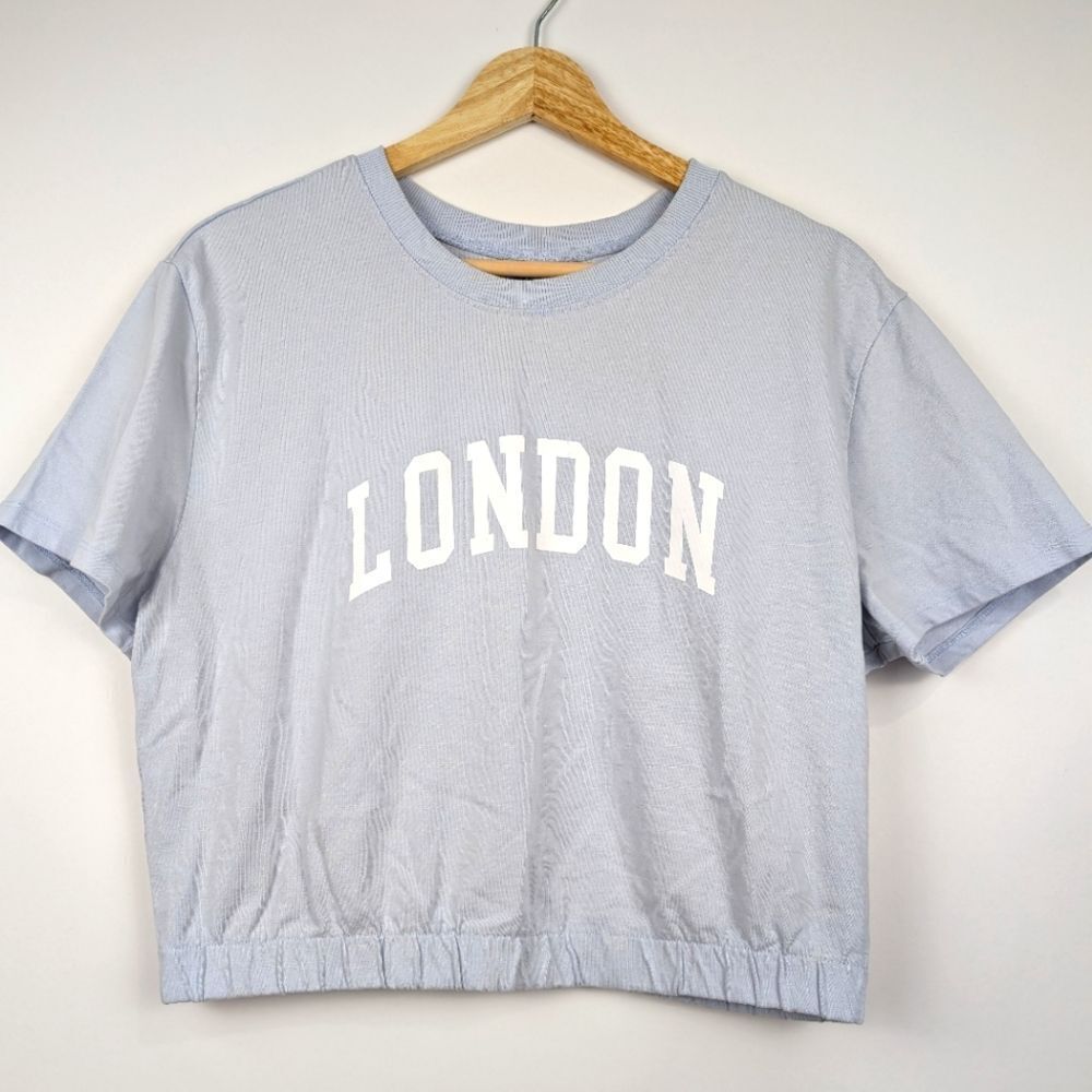 Wild Fable London Cropped Crop Top Shirt Light Blue Women's Size Large